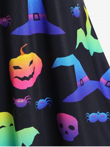 Plus Size Pumpkin Bats Ghosts Printed Halloween Crisscross A Line Dress