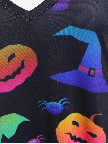 Plus Size Pumpkin Bats Ghosts Printed Halloween Crisscross A Line Dress