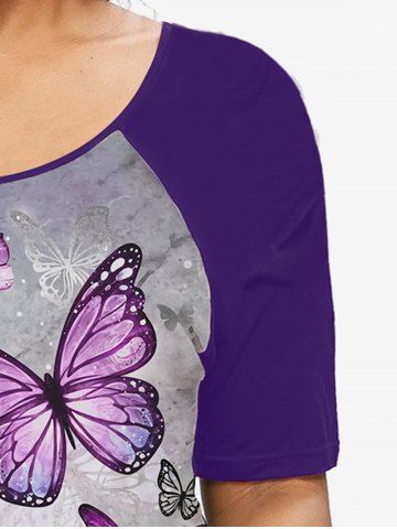 Plus Size Raglan Sleeve Butterfly Print Tee