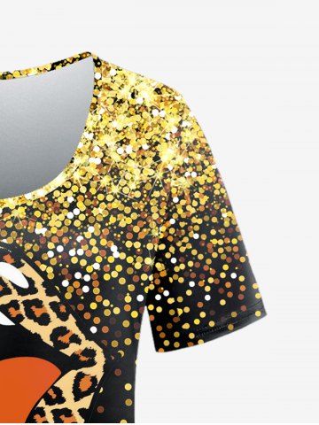 Plus Size Halloween Leopard Lip Ghost Print Tee