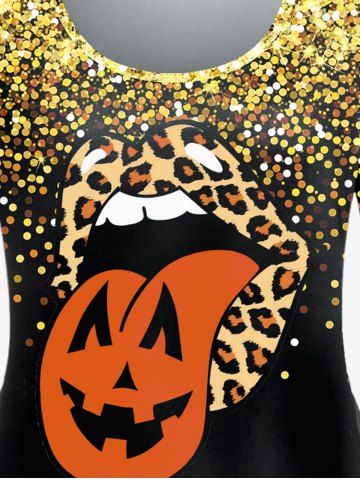 Plus Size Halloween Leopard Lip Ghost Print Tee