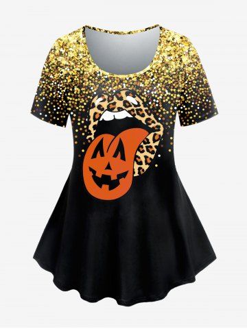 Plus Size Halloween Leopard Lip Ghost Print Tee