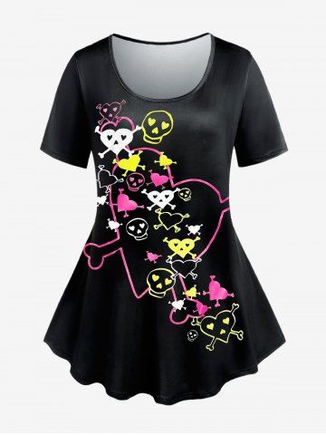 Gothic Heart Skull Print Tee - BLACK - 2X | US 18-20