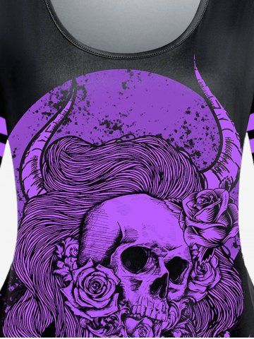 Gothic Short Sleeve Skull Rose Print T-shirt