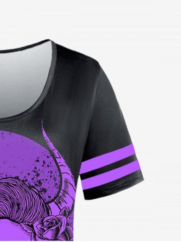 Gothic Short Sleeve Skull Rose Print T-shirt