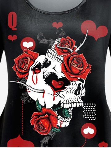 Gothic Skulls Rose Heart Printed Short Sleeves Tee