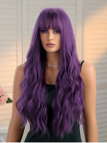 Purple Full Bangs Long Wavy Synthetic Cosplay Wig - DARK ORCHID - 28INCH