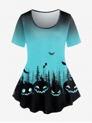T-shirt D'Halloween Gothique Chauve-souris Citrouille à Manches Courtes - Bleu clair 1x | US 14-16