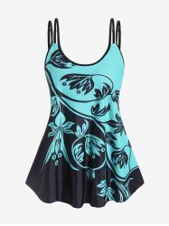 Plus Size Colorblock Floral Print Modest Swim Tankini Top -  