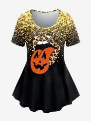 T-shirt à Imprimé Lèvres et de Fantôme Halloween Grande Taille - Jaune 5x | US 30-32