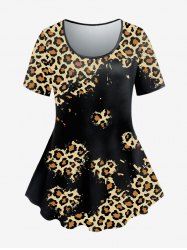 Plus Size Animal Leopard Printed Short Sleeves Tee -  