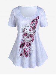 T-shirt Gothique à Imprimé Crâne Cachemire - Gris Clair 5x | US 30-32
