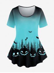 Halloween Short Sleeve Pumpkin Bat Print Tee -  