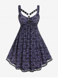 Plus Size Gothic Harness Grommets Skull Lace  Knee Length Dress -  