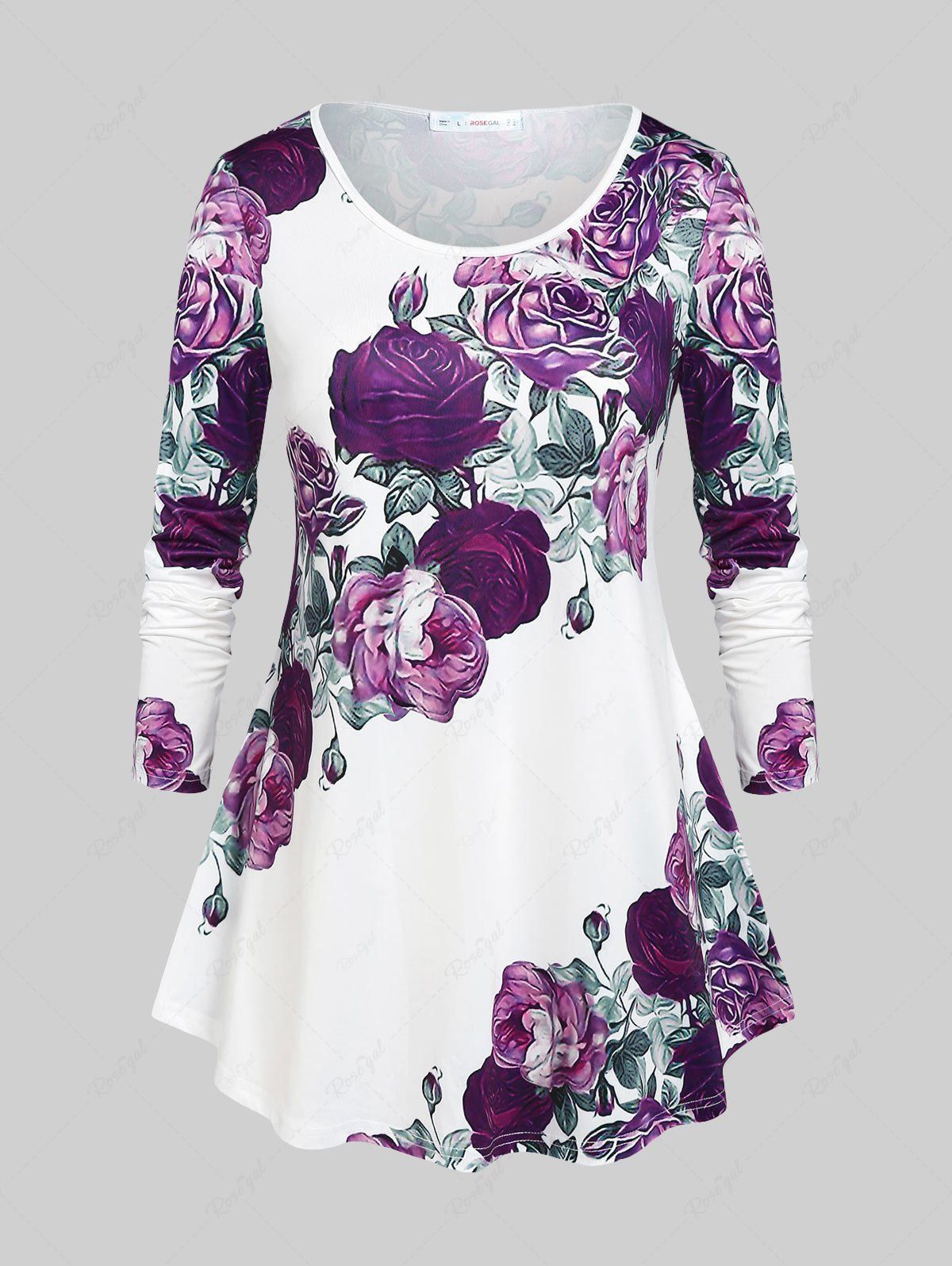 Store Plus Size Floral Rose Print Tee  