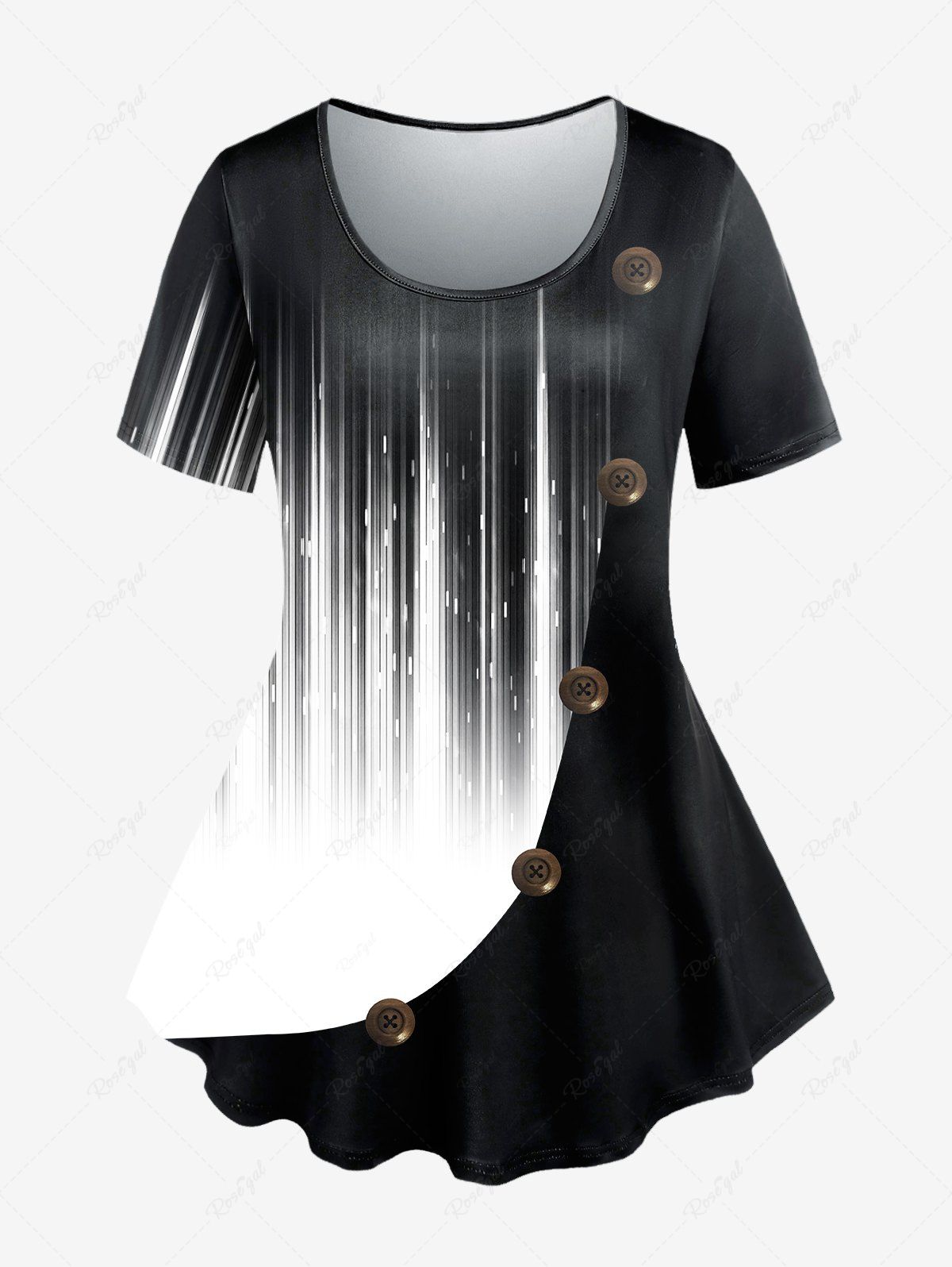 T-shirt à Imprimé 3D Boutons en Blocs de Couleurs de Grande Taille Noir 3X | US 22-24