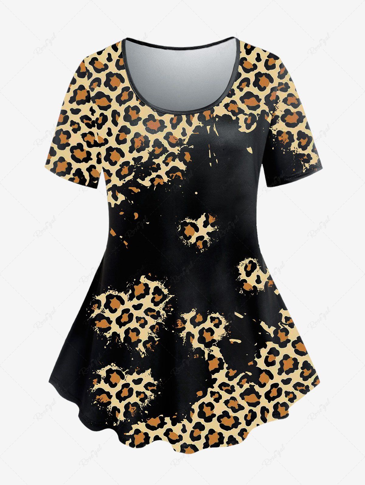 Unique Plus Size Animal Leopard Printed Short Sleeves Tee  