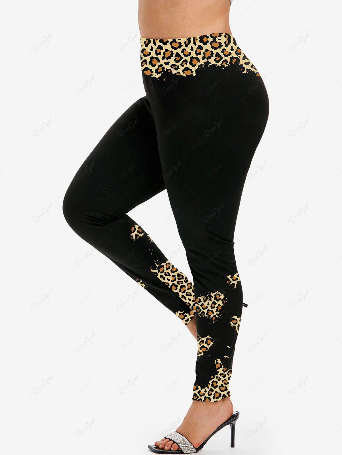 Store Plus Size Animal Leopard Print High Rise Skinny Leggings  