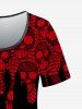 Gothic Skull Lace Print T-shirt and Gothic Skull Lace Print Skinny Leggings Matching Set -  