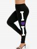 Skull Skew Collar Cinched T-shirt and Cami Top Set and Skeleton Heart Print Halloween Leggings Outfit -  