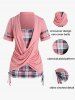 Faux Twinset Crossover Plaid Plus Size & Curve Tee -  