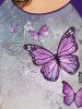 Plus Size Raglan Sleeve Butterfly Print Tee -  