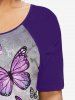Plus Size Raglan Sleeve Butterfly Print Tee -  