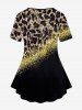 Plus Size Short Sleeve Leopard Glitter Print T-shirt -  