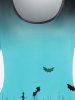 T-shirt D'Halloween Gothique Chauve-souris Citrouille à Manches Courtes - Bleu clair 