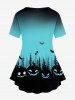 T-shirt D'Halloween Gothique Chauve-souris Citrouille à Manches Courtes - Bleu clair 1x | US 14-16