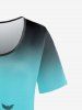 T-shirt D'Halloween Gothique Chauve-souris Citrouille à Manches Courtes - Bleu clair 