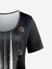 T-shirt à Imprimé 3D Boutons en Blocs de Couleurs de Grande Taille - Noir 3X | US 22-24