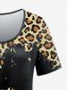 T-shirt à Imprimé Léopard Animal de Grande Taille à Manches Courtes - café 1X | US 14-16