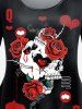 T-shirt Gothique à Imprimé Rose Cœur Crâne à Manches Courtes - Rouge foncé 2X | US 18-20