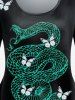 T-shirt à Imprimé Serpent Papillon à Manches Courtes de Grande Taille - Vert profond 5x | US 30-32