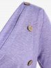 T-shirt Plissé de Grande Taille Manches Longues à Col Bénitier avec Boutons - Violet clair 4X | US 26-28