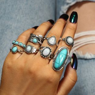 8 Pcs Vintage Turquoise Knuckle Joint Rings Jewelry
