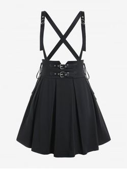 Gothic Lace Up Buckles Godet Hem A Line Suspender Skirt - BLACK - 5X | US 30-32