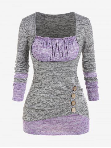 Camiseta Talla Extra Cuello Cuadrado de Bloqueo de Color Sólido - GRAY - L | US 12