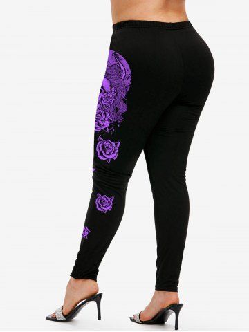 Gothic High Waist Skull Rose Print Leggings