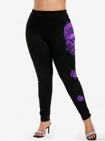 Gothic High Waist Skull Rose Print Leggings