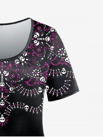 Gothic Short Sleeve Skull Skeleton Print T-shirt