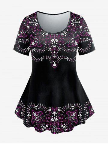 Gothic Short Sleeve Skull Skeleton Print T-shirt
