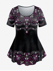 Gothic Short Sleeve Skull Skeleton Print T-shirt -  