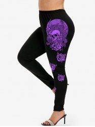 Legging Gothique à Imprimé Rose Crâne à Taille Haute - Noir S | US 8
