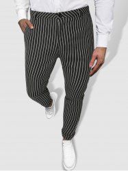 Vertical Striped Zip Fly Work Pants -  