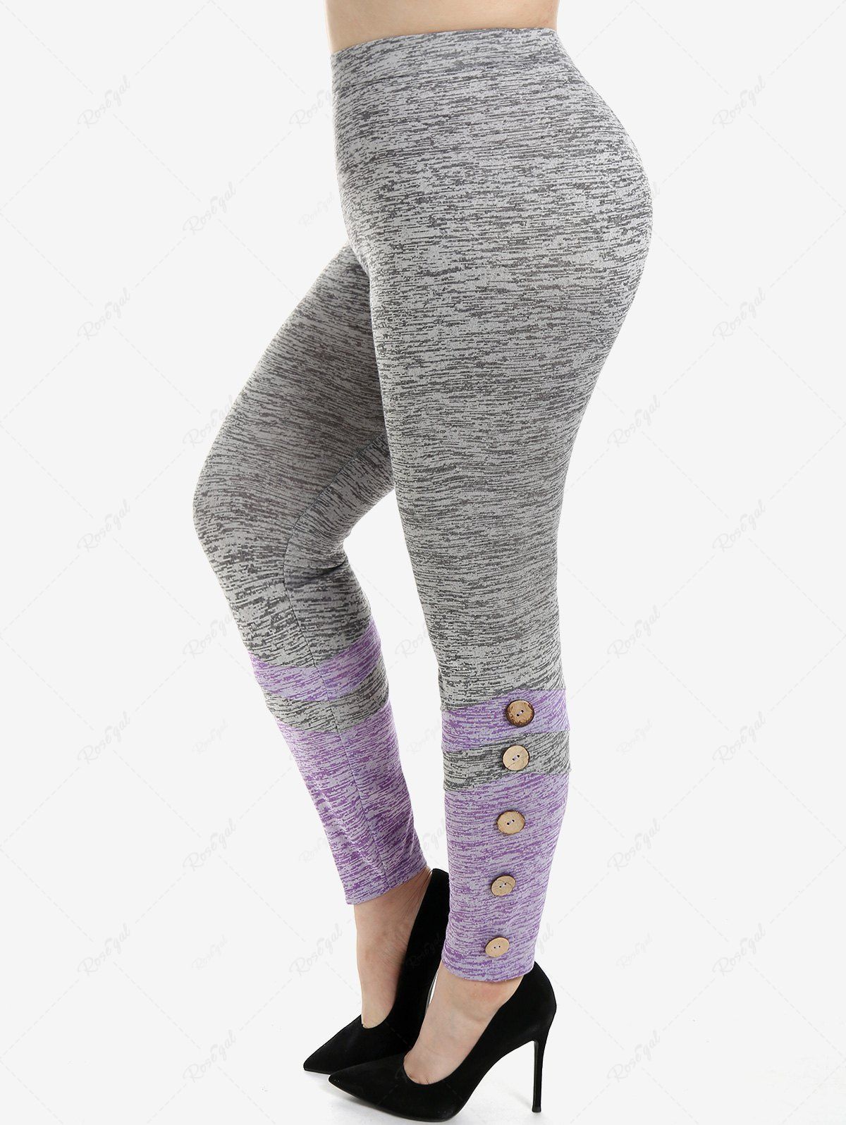 Trendy Plus Size High Rise Space Dye Colorblock Skinny Leggings  