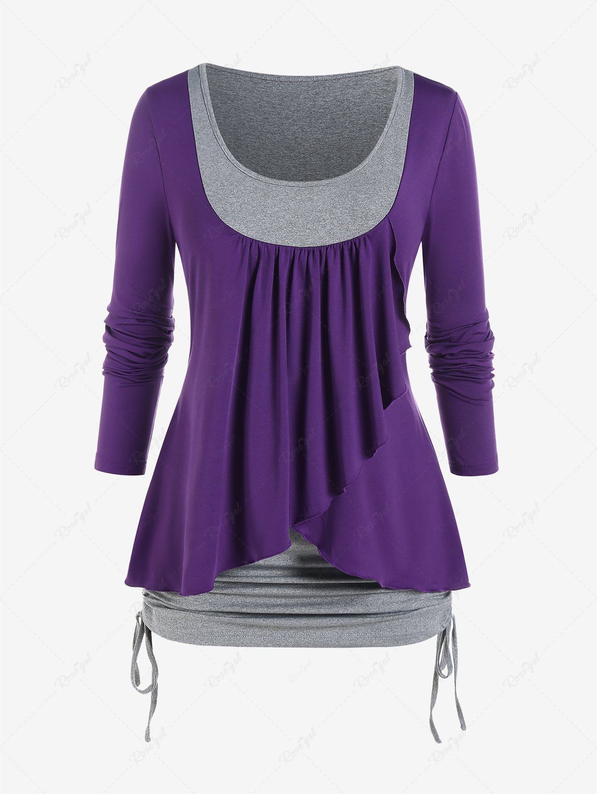 T-shirt Sanglé 2 en 1 de Grande Taille Pourpre  4X | US 26-28