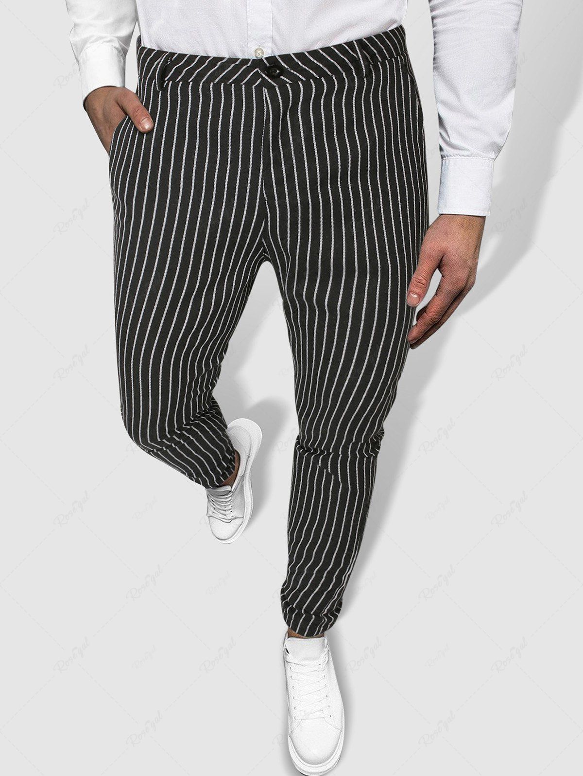 Unique Vertical Striped Zip Fly Work Pants  