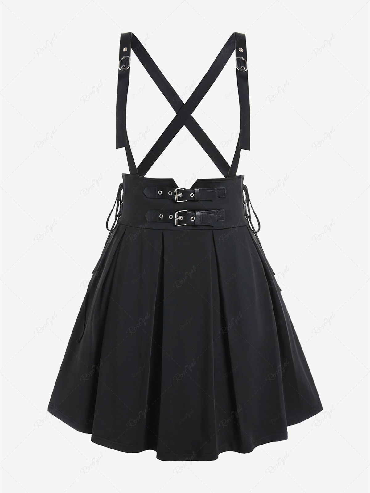 Latest Gothic Lace Up Buckles Godet Hem A Line Suspender Skirt  